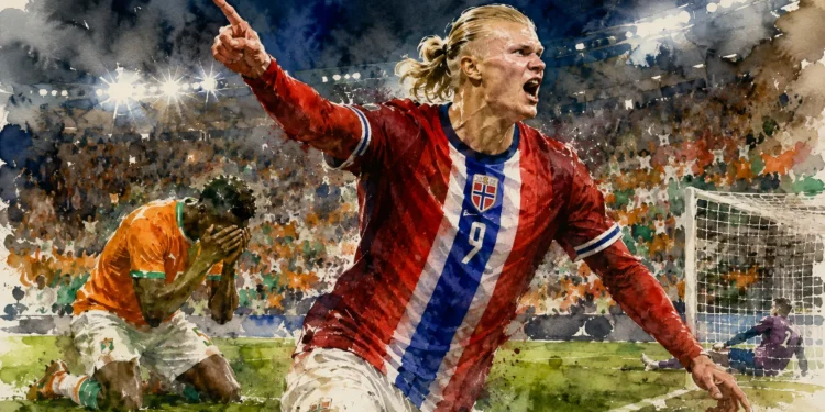 Haaland mete a Noruega en octavos de final