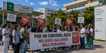 Las plantillas de limpieza de los hospitales de Huelva salen a la calle para exigir salarios dignos y el desbloqueo de su convenio