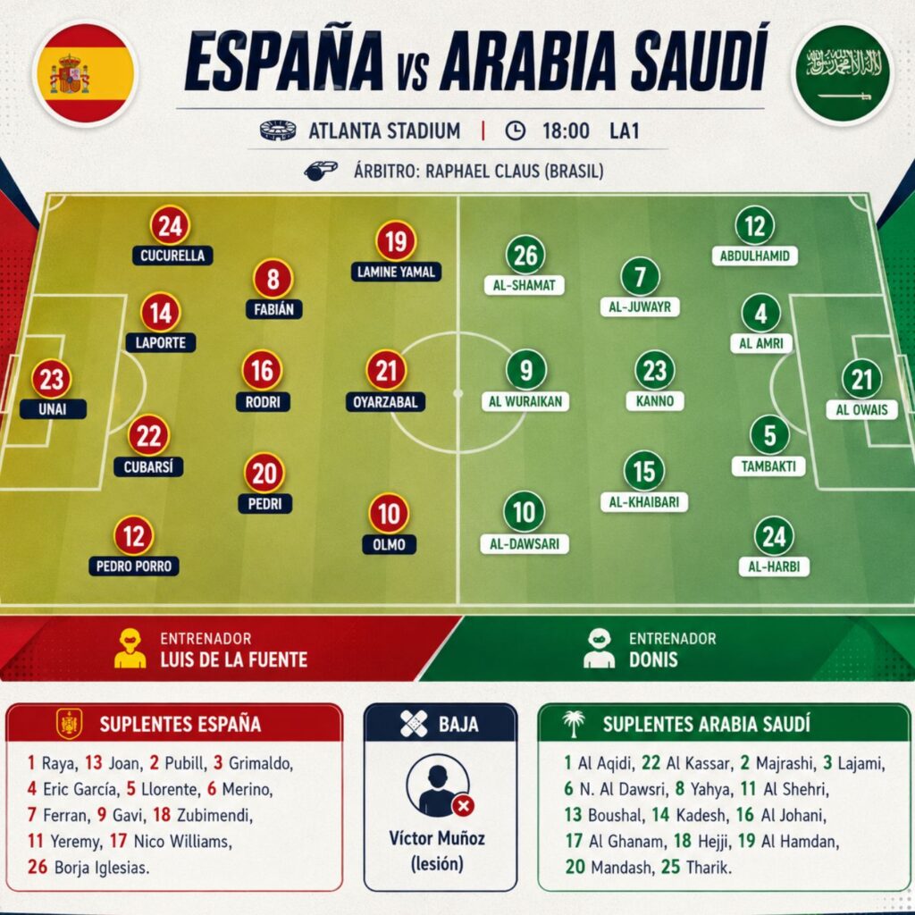 Posible 11 inicial España - Arabia Saudí