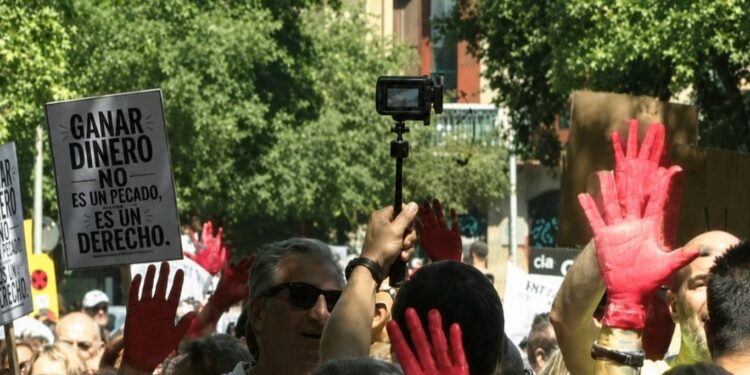 Trabajadores autónomos durante una protesta para reclamar más derechos y cambios en las cotizaciones