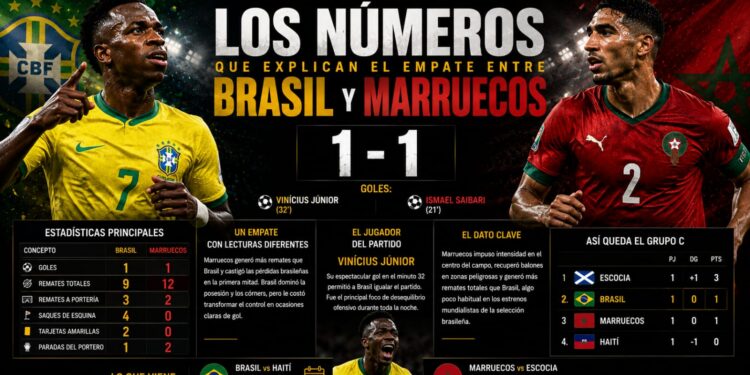 Los números que explican el empate entre Brasil y Marruecos