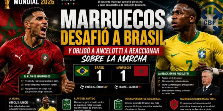 Marruecos desafió a Brasil y obligó a Ancelotti a reaccionar sobre la marcha