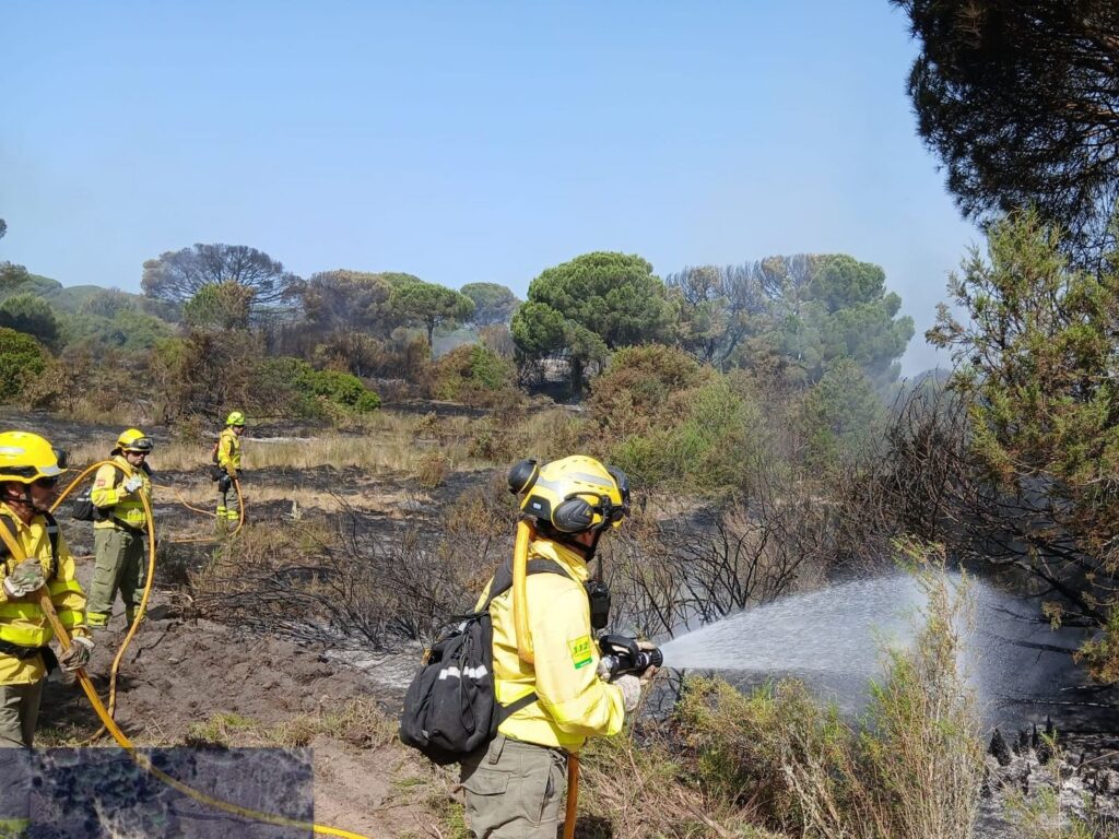 Trabajos de extinción del incendio de Doñana en el paraje Rincón del Membrillo de Almonte