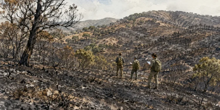 Terreno quemado tras el fuego forestal de Niebla en Huelva