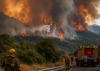 Incendio de Niebla con trabajos de extinción en el frente este hacia Aznalcóllar