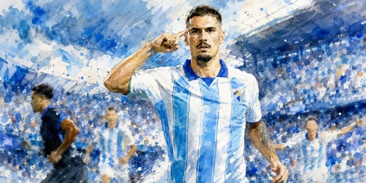 Málaga CF durante el partido ante el Deportivo de A Coruña en La Rosaleda