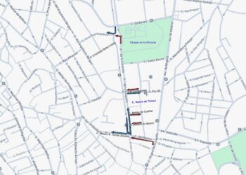 Mapa de los cambios de tráfico en Jaén en las calles próximas al Paseo de la Estación por la adaptación al tranvía.